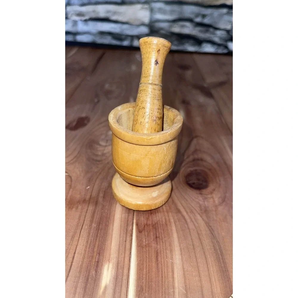 Vintage Miniature Antique Wood Mortar and Pestle Set 2.5